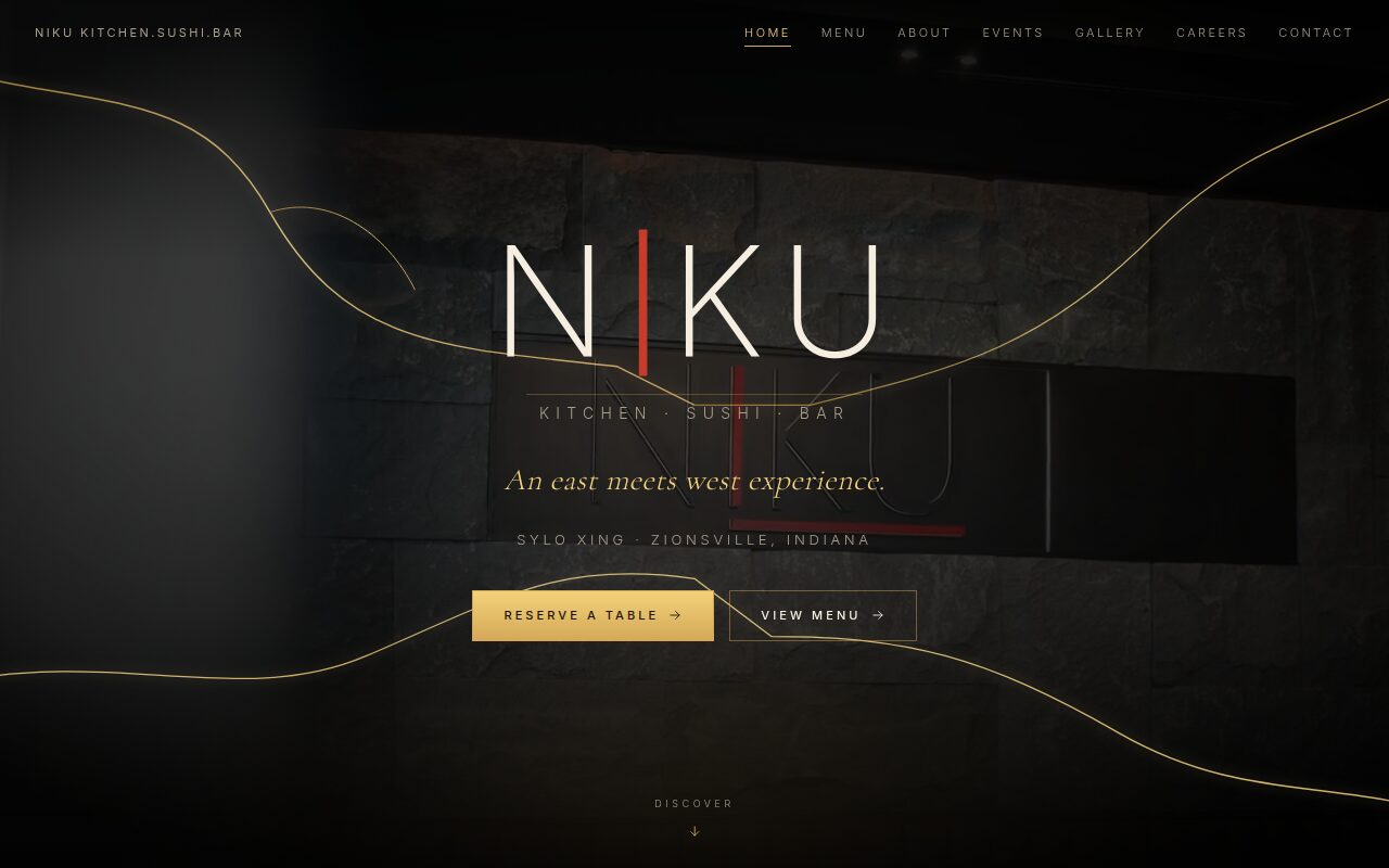 Niku Sushi, Zionsville website screenshot